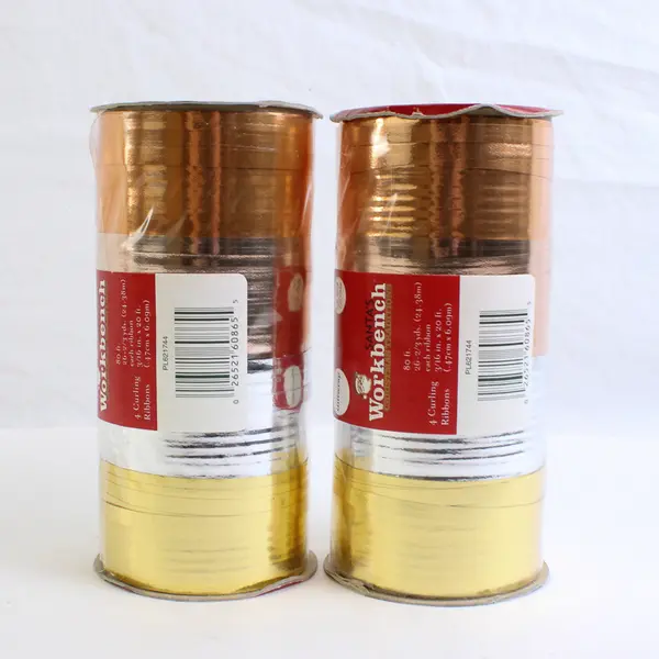 Lot of 2 Tubes Curling Ribbon 80 ft. ea Silver Gold & Bronze Colors New 2004