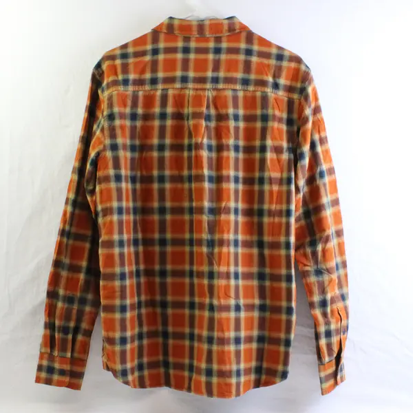 PrAna Men's M Orange Plaid Button Up Collared Shirt Organic Cotton Blend