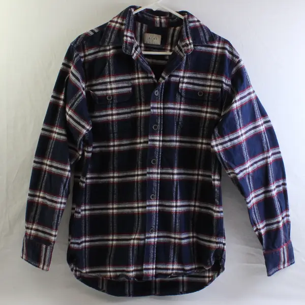 Jachs Men's M Blue and Red Plaid Heavy Weight Long Sleeve Flannel Button Up
