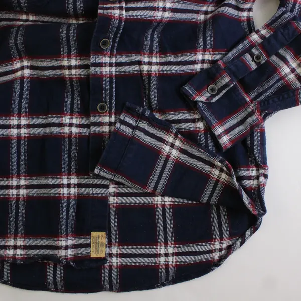 Jachs Men's M Blue and Red Plaid Heavy Weight Long Sleeve Flannel Button Up