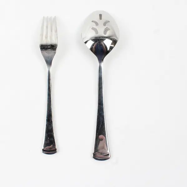Lot of 2 Fortunoff Stainless Pierced Serving Spoon Dinner Fork Flatware