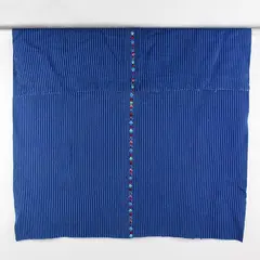 Handmade Woven Throw Blanket Multiple Shades of Blue Striped 52"Wx62"L