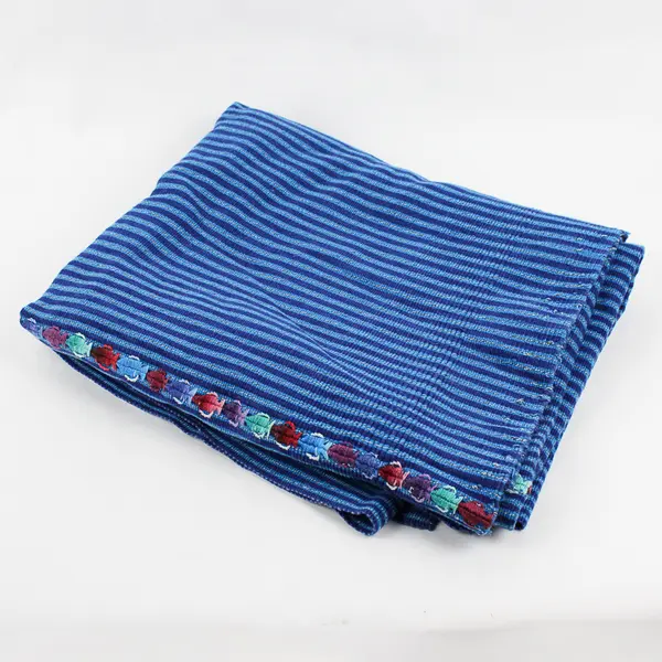 Handmade Woven Throw Blanket Multiple Shades of Blue Striped 52"Wx62"L