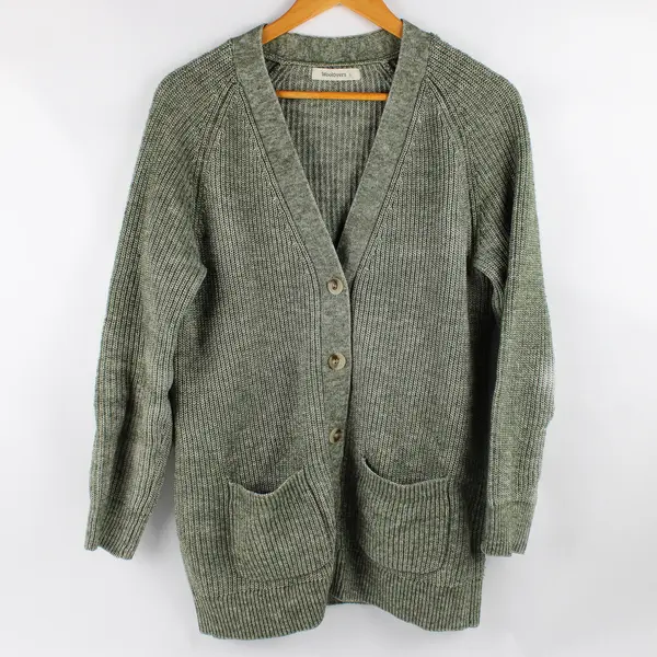 WoolOvers Women's S Heather Green Button Up Cardigan Cotton/Wool/Alpaca