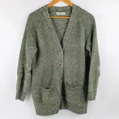WoolOvers Women's S Heather Green Button Up Cardigan Cotton/Wool/Alpaca