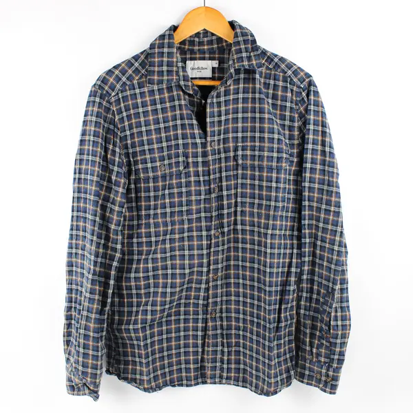 Goodfellow & Co Men's M Blue and Orange Plaid Long Sleeve Button Up Shirt