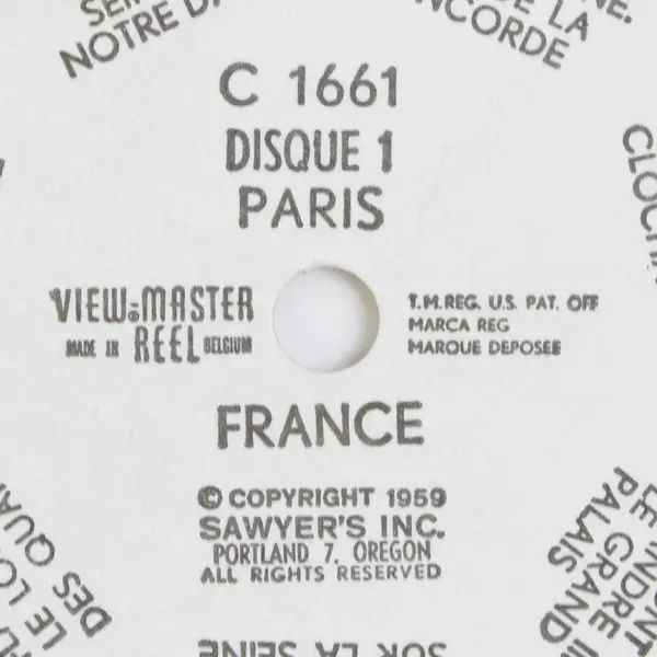 View Master Belgium Single Reel C 1661 Paris Disque 1 French Captions
