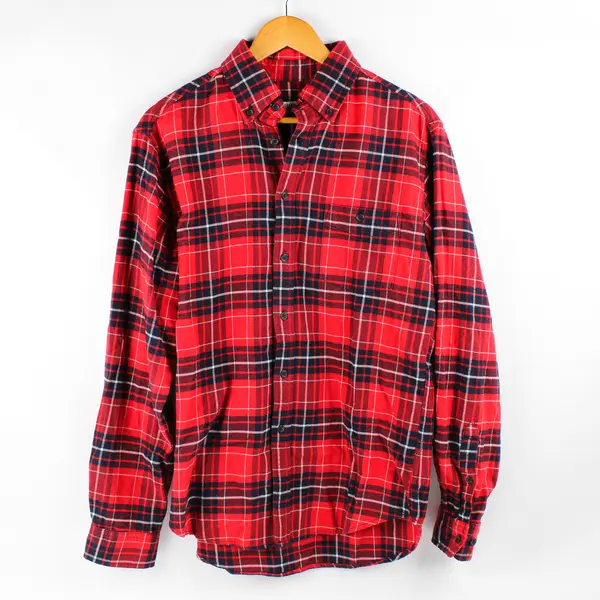 Merona Men's M Red and Blue Plaid Long Sleeve Button Up Shirt