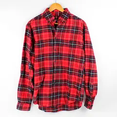 Merona Men's M Red and Blue Plaid Long Sleeve Button Up Shirt