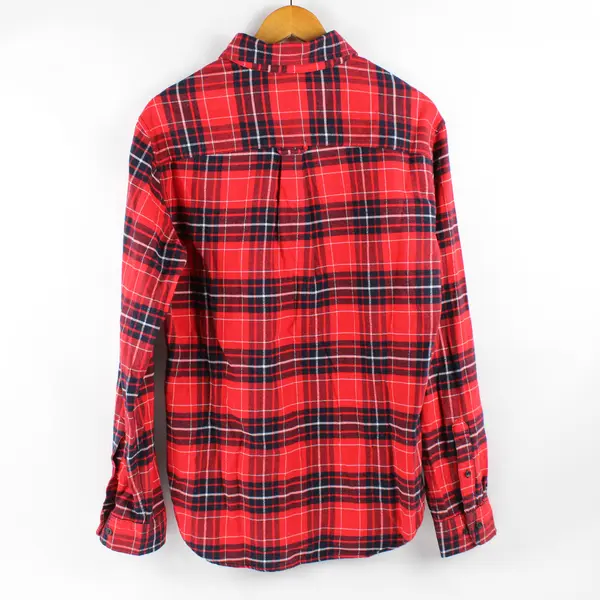 Merona Men's M Red and Blue Plaid Long Sleeve Button Up Shirt