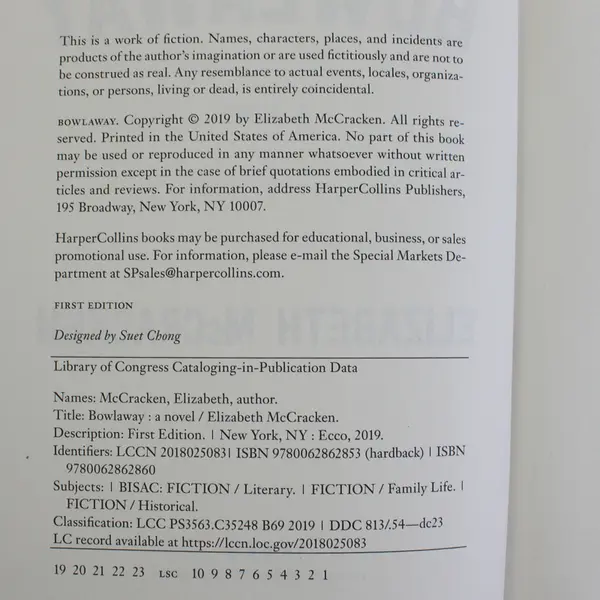 Bowlaway by Elizabeth McCracken 2019 First Edition Novel Hardcover Dust Jacket