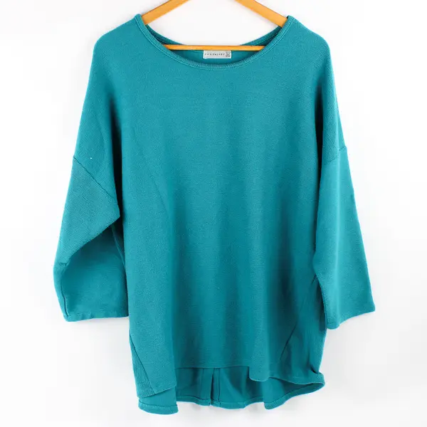 Retrology Women's XL Teal Half Sleeve Functional Button Open Slit Back Blouse