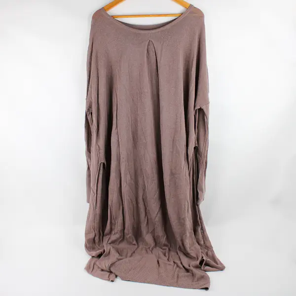 Free People Women's M/L Faded Brown Bianca Linen-Blend Long Tunic