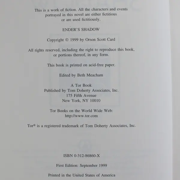 Ender's Shadow by Orson Scott Card Ender Series 1999 1st Edition Hardcover No DJ