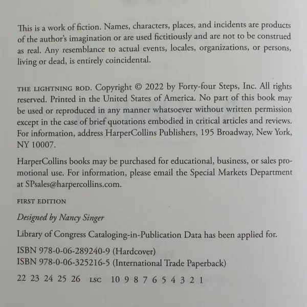 The Lightning Rod by Brad Meltzer A Zig & Nola Novel 2022 1st Edition HC DJ