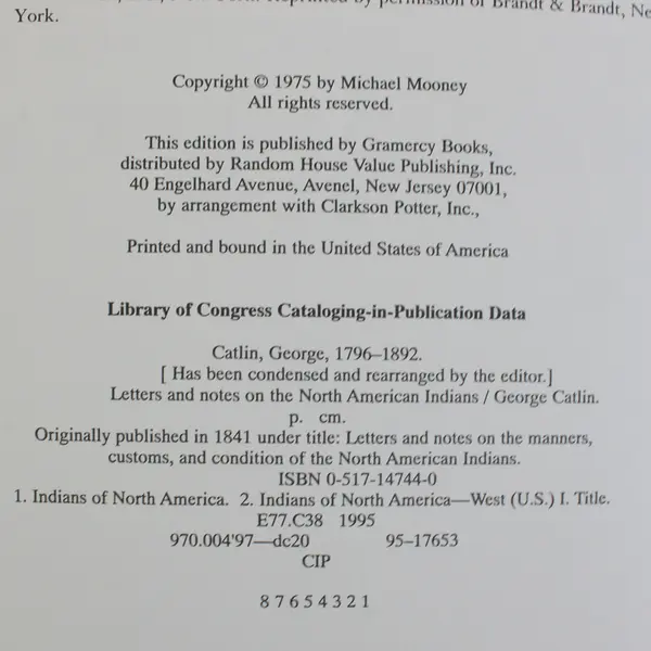 Letters and Notes on the North American Indians George Catlin 1975 Hardcover DJ