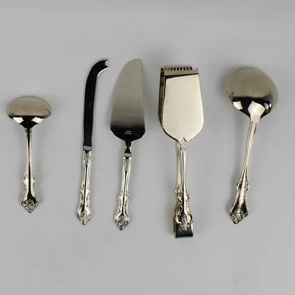 Lot of 5 RSVP RXV2 Gold Electroplate Salad Tongs Cheese Knives Ladles