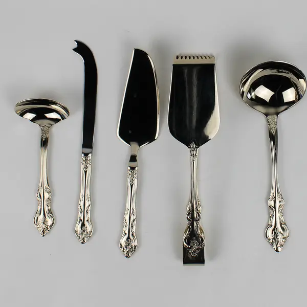 Lot of 5 RSVP RXV2 Gold Electroplate Salad Tongs Cheese Knives Ladles