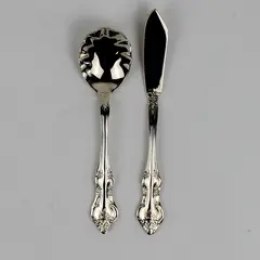 Lot of 2 RSVP RXV2 Sugar Spoon Butter Knife Gold Electroplate Flatware