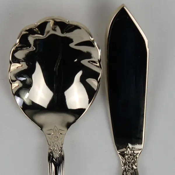 Lot of 2 RSVP RXV2 Sugar Spoon Butter Knife Gold Electroplate Flatware