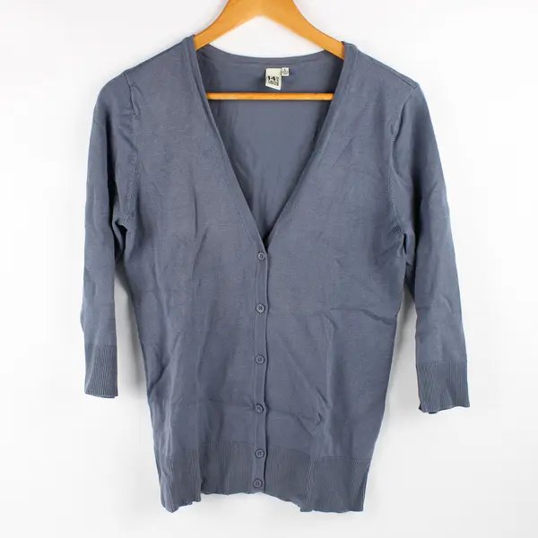 14th & Union Women's L Light Gray Half Sleeve Button Up Cardigan Sweater