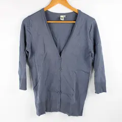 14th & Union Women's L Light Gray Half Sleeve Button Up Cardigan Sweater
