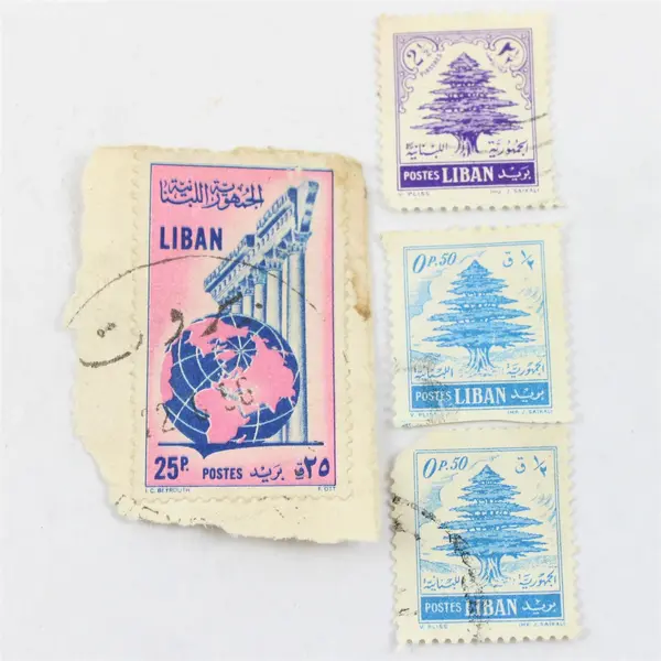 Lot Of 4 Lebanon Liban .50p 25p 2.5p Piastre Stamps Used 1950s 