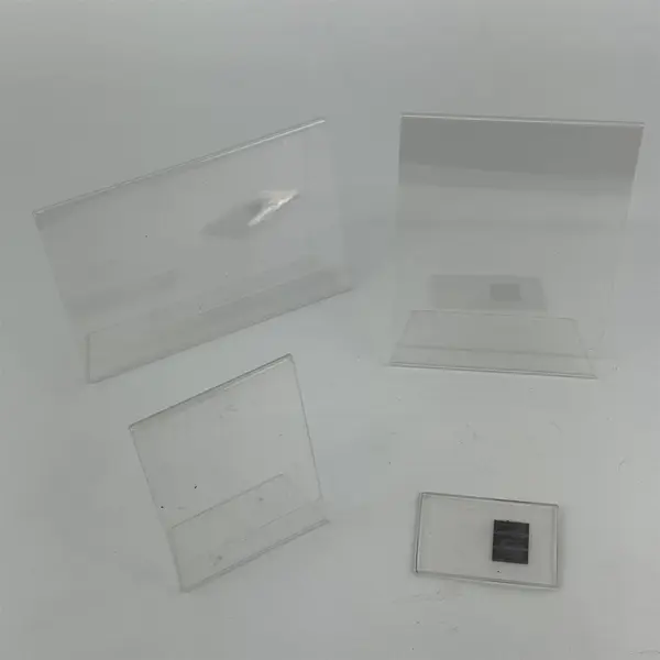 Lot of 4 Clear Plastic Photo or Signs Frames Assorted Sizes & Shapes