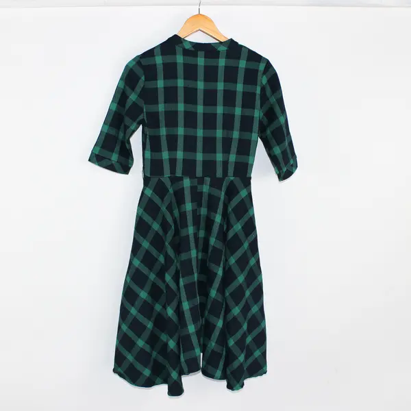 T&C.G Women's L Green Plaid Short Sleeve Fit & Flare Dress w/Pockets