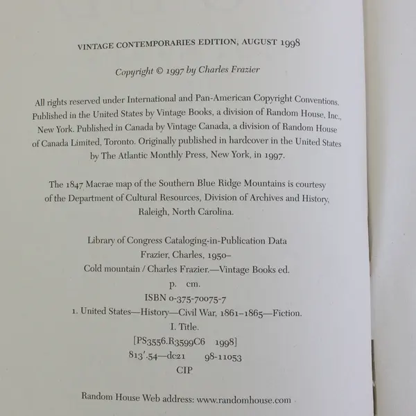 Cold Mountain a Novel by Charles Frazier 1998 Paperback Good Condition