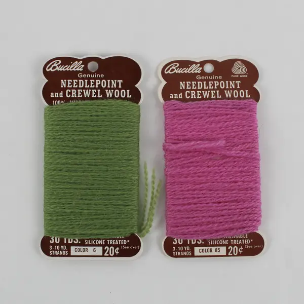 Lot of 2 Cards VTG Bucilla Needlepoint and Crewel Wool Yards Pink and Green