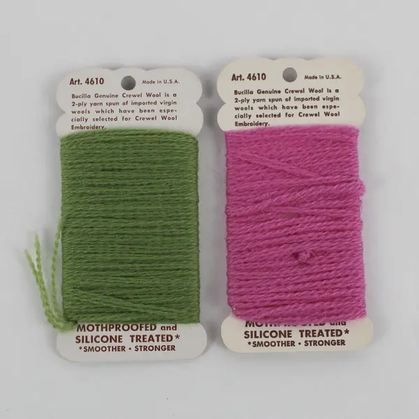 Lot of 2 Cards VTG Bucilla Needlepoint and Crewel Wool Yards Pink and Green