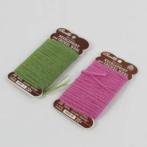 Lot of 2 Cards VTG Bucilla Needlepoint and Crewel Wool Yards Pink and Green