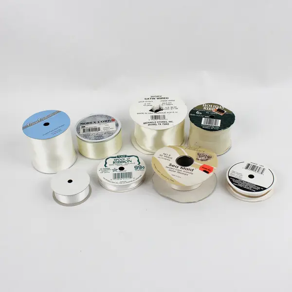 Lot of 8 Fabric Ribbon Rolls White and Off-White Decor Gift Wrapping
