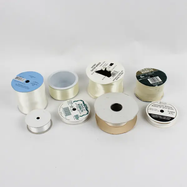 Lot of 8 Fabric Ribbon Rolls White and Off-White Decor Gift Wrapping