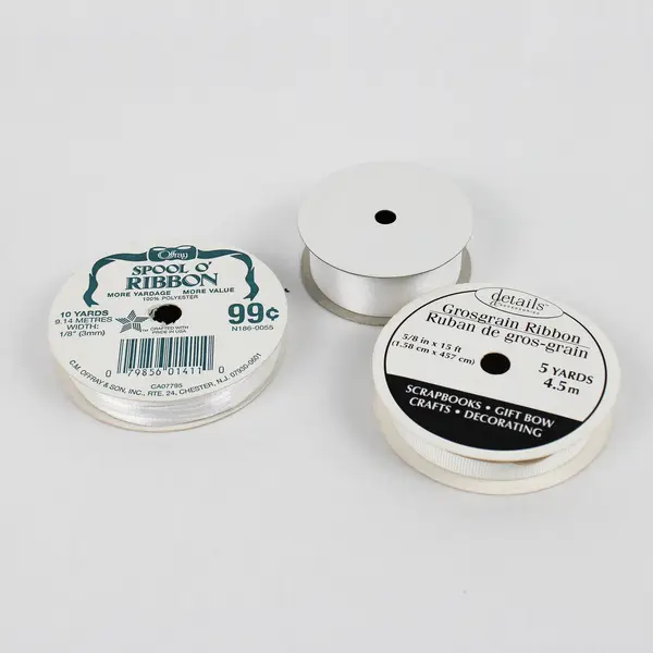 Lot of 8 Fabric Ribbon Rolls White and Off-White Decor Gift Wrapping