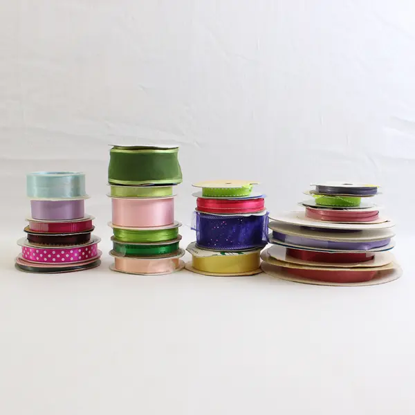Lot of 23 Fabric Ribbon Rolls Varied Colors Decor Gift Wrapping