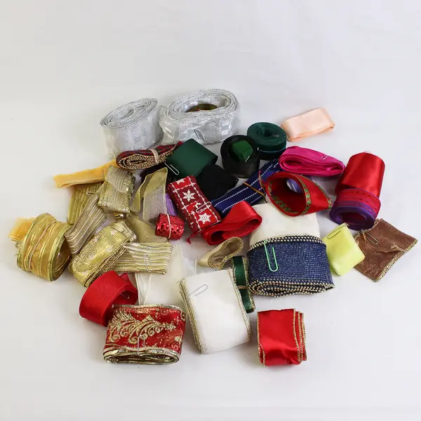 1 lb Lot Gift Ribbon Scraps Varied Colors and Materials