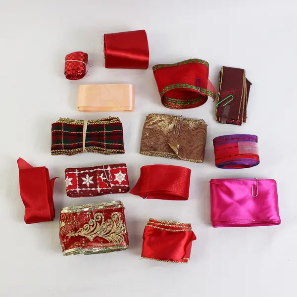 1 lb Lot Gift Ribbon Scraps Varied Colors and Materials