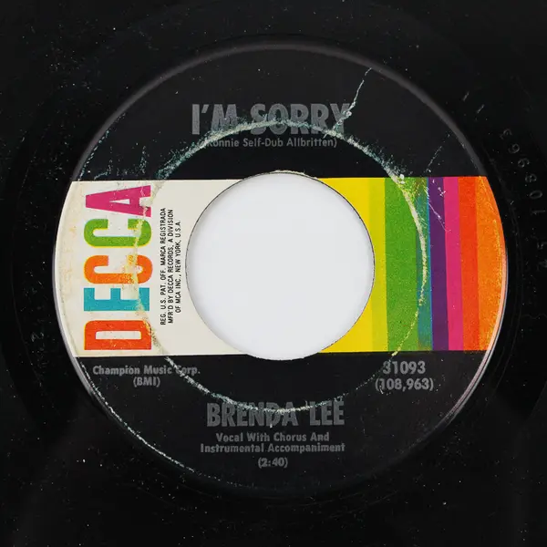 Brenda Lee 45 RPM Vinyl Single "I'm Sorry / That's All You Gotta Do" Decca