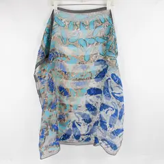 Gray Turquoise and Blue Sheer Abstract Print Square Scarf 30" x 30"