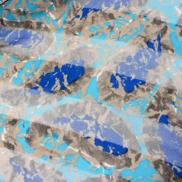 Gray Turquoise and Blue Sheer Abstract Print Square Scarf 30" x 30"