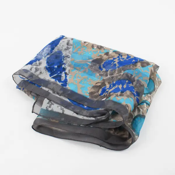 Gray Turquoise and Blue Sheer Abstract Print Square Scarf 30" x 30"