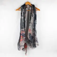 Blue and Orange Sheer Scarf Woodland Birds Print 46" x 72"