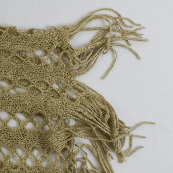 Women's Beige and Gold Metallic Open Knit Fringed Poncho One Size