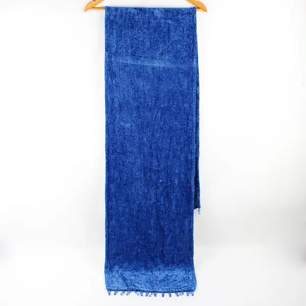 Women's Blue Beaded Fringe Knit Scarf 13" x 74"