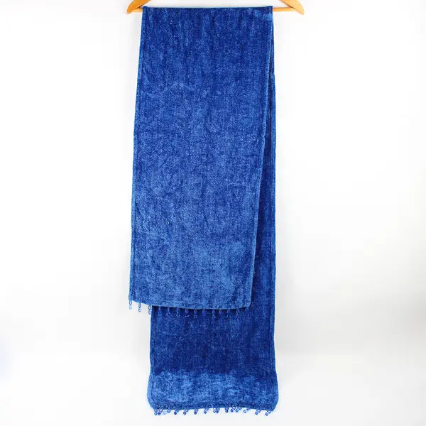 Women's Blue Beaded Fringe Knit Scarf 13" x 74"