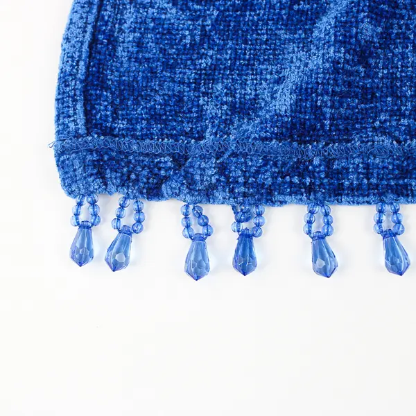 Women's Blue Beaded Fringe Knit Scarf 13" x 74"