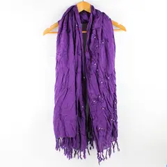 Women's Embroidered Sequin Fringed Purple Scarf 48" x 66"