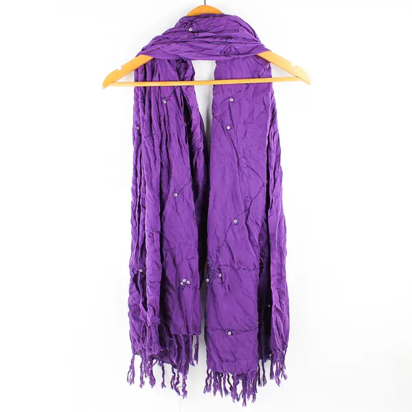 Women's Embroidered Sequin Fringed Purple Scarf 48" x 66"